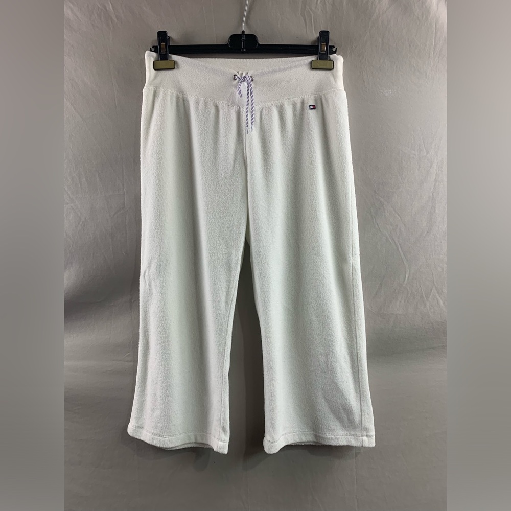 White Terry Cloth Wide Leg Crop Pant